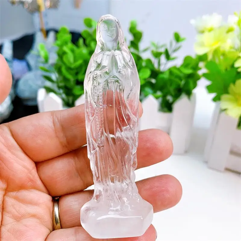 

Natural Clear Quartz Virgin Mary Jesus Home Decor Hand-Carved Crafts Ornaments Reiki Mineral Decoration Gift 1PCS