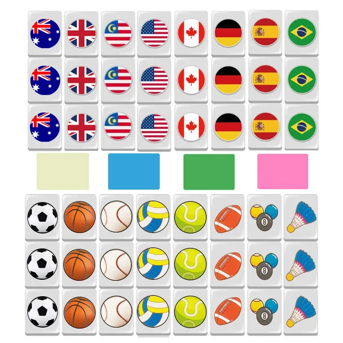 Mahjong Tile Game 64 Blocks Tiktok Seaside Escape Mahjong Tile Game with Pattern of Flag Ball 1/2 Players Funny Parent Child Party Game Toy Gift