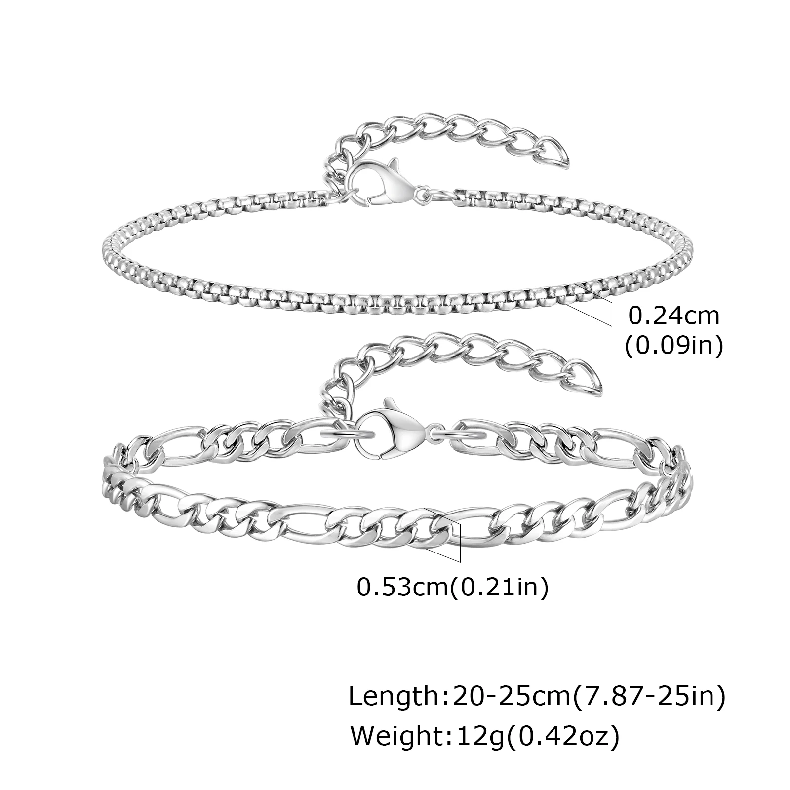 Set 2 Bracciali Uomo In Acciaio Inox – Catena Cubana E Corda – Placcato Argento, Regolabili, Gioielli Antiallergici