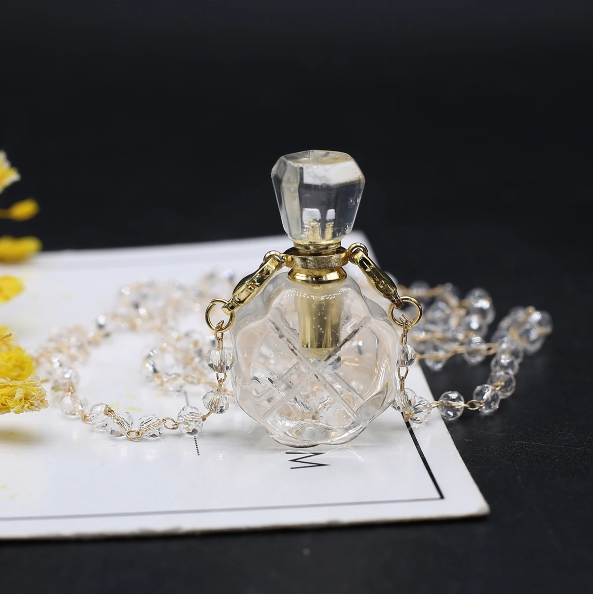 

2PCS Clear Quartzs Natural Stone Irregular Round Perfume Bottle Diffuser Pendant Necklace MakingDIY Jewelry Gift Party Wholesale