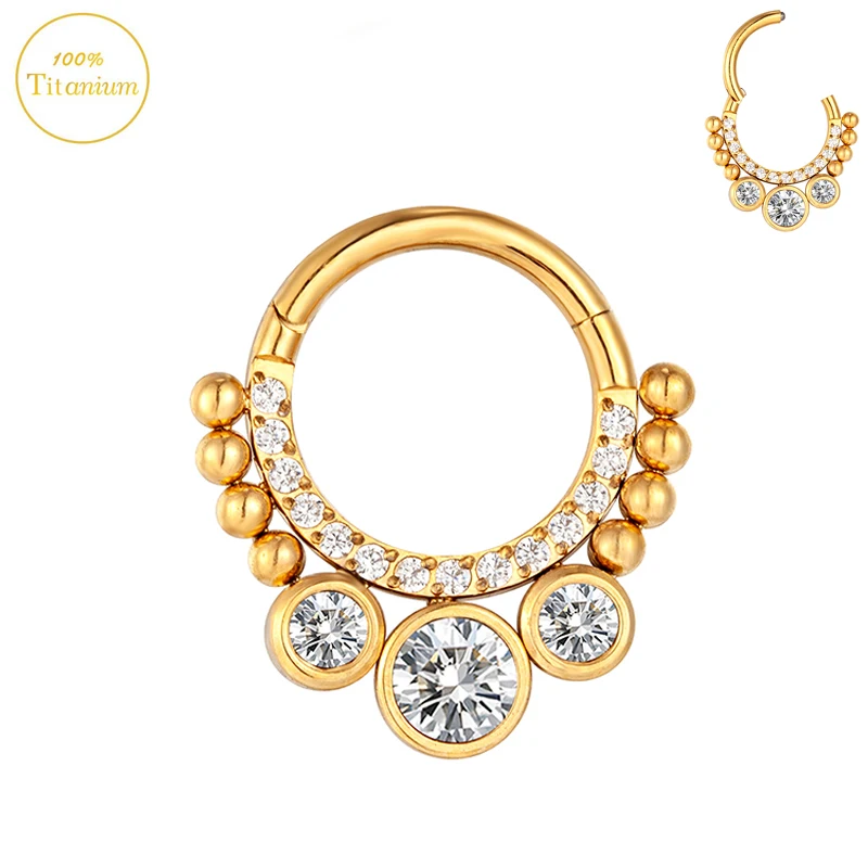 F136 Titanium Nose Piercing Septum Nose Ring Zircon High Segment Clicker Hoop Ear Cartilage Earrings Helix Piercing Jewelry 16G