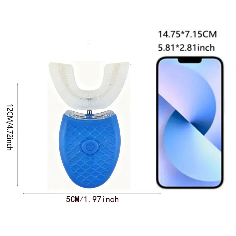 실리콘 초음파 360도 U자형 칫솔, 지능형 USB 충전 및 방수 기능으로 치아 미백 효과 제공