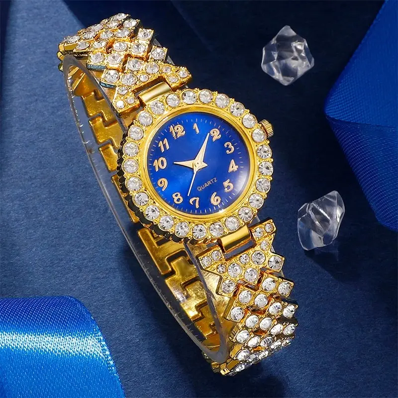 Women's Quartz Watch Blue Dial Brand Design Female Clock Women Steel Bracelet Watch Luxury Fashion Set With Diamonds 4