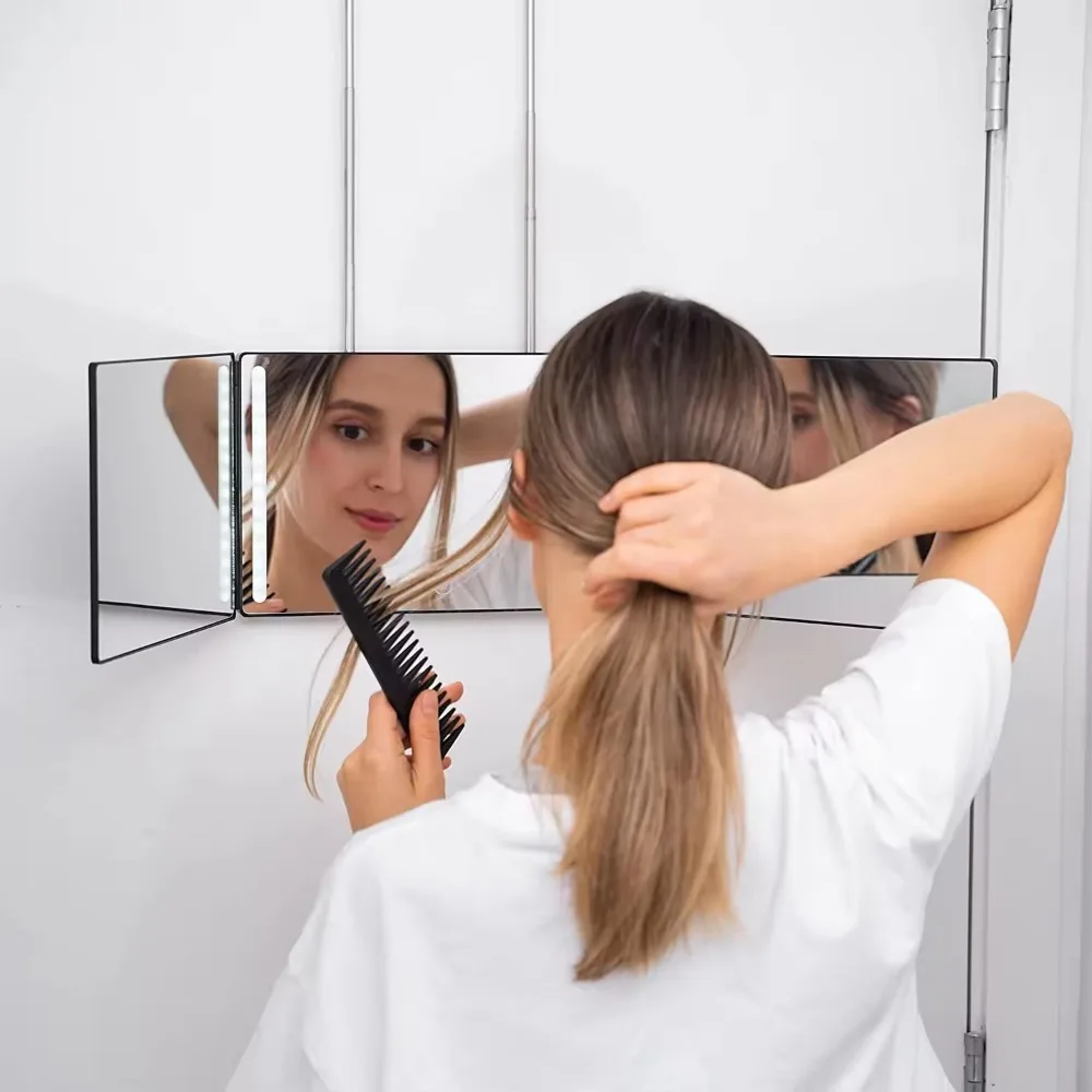LED 3 Way Mirror for Self Hair CuttingRechargeable 360° Mirror with LED Lights Self Haircut Mirror with Height Adjustable Hooks,, view 6
