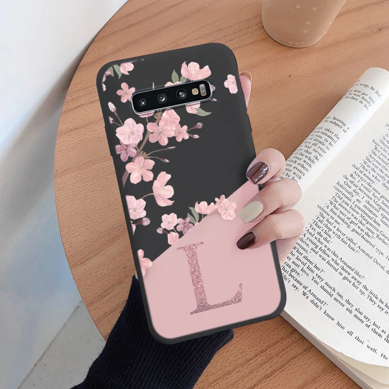For Samsung Galaxy S10 S10E S 10 Plus Phone Cover Pink Letters Cute Flowers Pattern Soft Silicone Funda For Samsung S10+ Coque