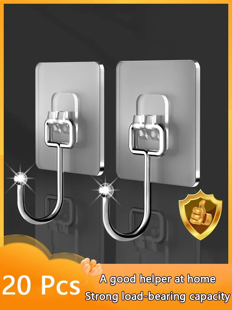 Self adhesive hooks 20 Pcs Big Size Hook PVC Stainless Steel Transparent Multi-Purpose Wall Holder Door Rack Kitchen Storage Organizer