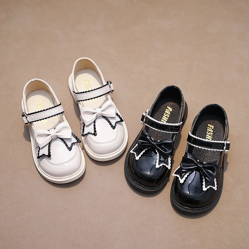 Girls Princess Leather Shoes Spring Autumn Black Children's Flats Fashion Sweet Kids Bowknot Mary Jane Shoes Glossy Thick Bottom - 4