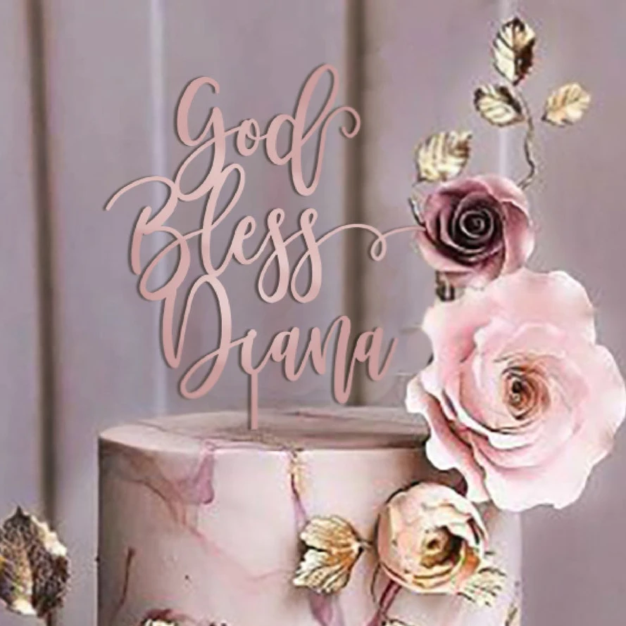 Topper Per Torta Croce E Scritta God Bless | Decorazione Per Battesimo, Prima Comunione, Baby Shower | Festa Religiosa
