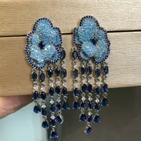 Bilincolor Luxury Elegant Blue Flower Tassel Earring for Women Christmas Gift 1