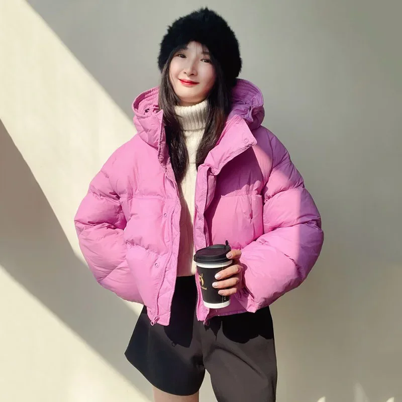 Women Fluffy Top Coat Hooded Straight Short