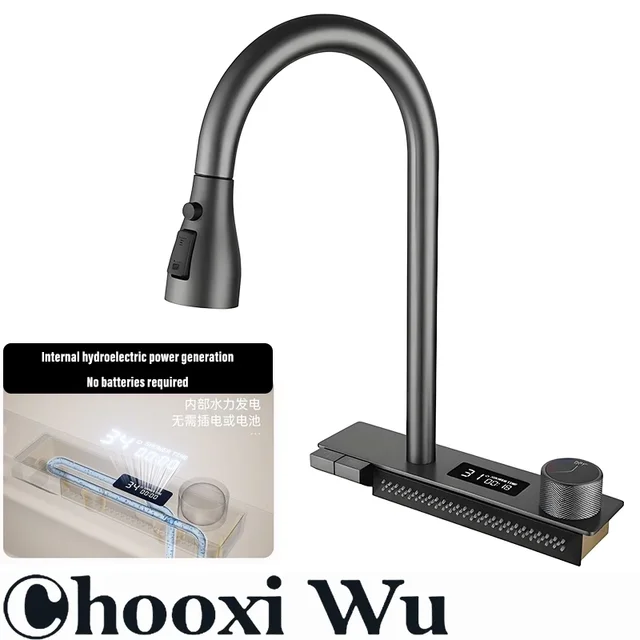 CHOOXIWU-อ่างล้างจานชามสแตนเลสเดี่ยวขนาดใหญ่พร้อมก๊อกน้ำ-จอแสดงผลดิจิตอลน้ำตกฝนตกระบบ5ฟังก์ชั่นอ่างล้างจาน 6