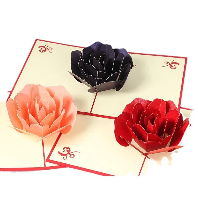 Red Rose Love Postcard 3D Pop UP Greeting Card Wedding Birthday Anniversary for Couples Wife Husband Special Valentines Day Gift