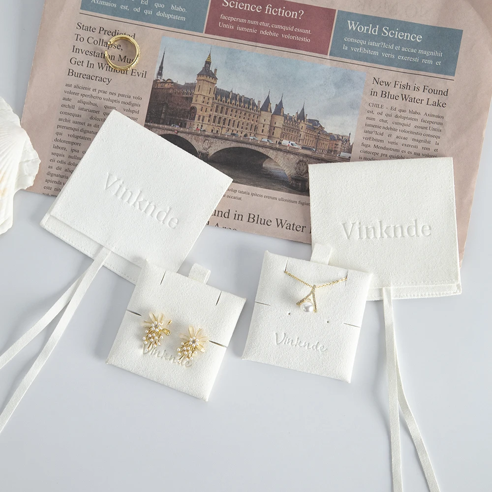 Microfiber Jewelry Pouch Custom Logo Emboss Suede Envelope Necklace Bracelet Earrings Rings Jewelry Bag With 6X6cm Insert Card