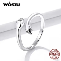 WOSTU 925 Sterling Silver Hug Hands Ring Simple Design Finger Ring For Women Elegant Silver Jewelry CTR176 4