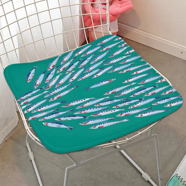 Coussin de chaise de salle à manger européen, sardine colorée, ster corrigé, poisson, océan, animal, siège de décoration circulaire, bureau, chaise de bureau, coussin en polymères 5