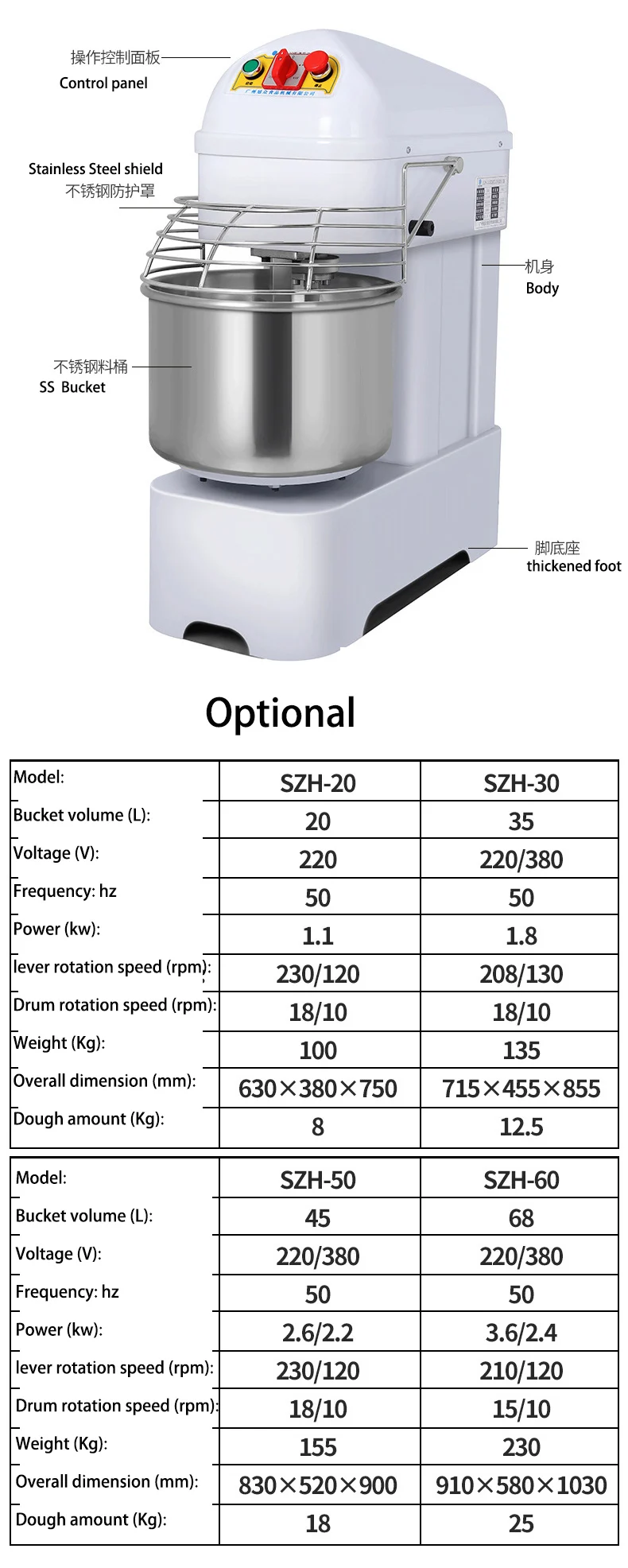 35L 12.5kg Spiral Wheat Flour Dough Mixer Machine Equipment SZH-30 Bakery For Bread