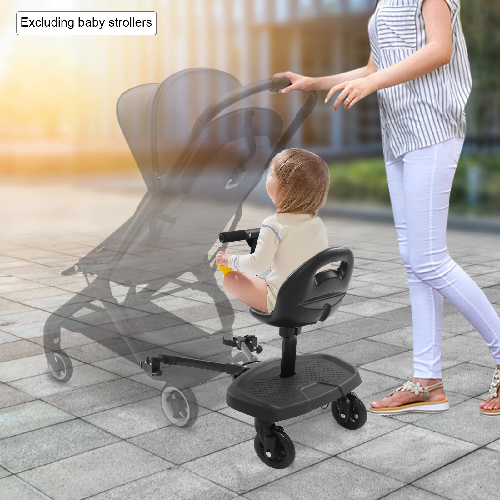 2-in-1 Universal Stroller Ride-On Board with Removable Seat,