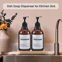 Soap Dispenser Brown Wall Mounted Shampoo Shower Gel Lotion Refillable Empty Bottle with Label Tray Kitchen Accessories 500ML 2