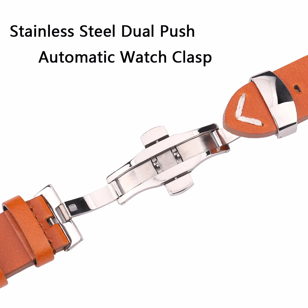 Luxury Genuine Leather Watch Strap with Butterfly Buckle – Available in 4 Elegant Colors
