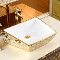 Modern Gold Electroplating อ่างล้างหน้าทองสีตาราง Art อ่างล้างหน้า Lavabo ชามหรูหราห้องน้ําอ่างล้างจาน 2