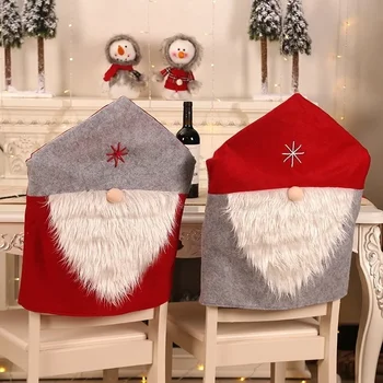 Christmas Chair Cover Santa Claus Red Grey Hat Shape for Christmas Party Dinner Chair Decor Home Kitchen Decoration Ornaments 2