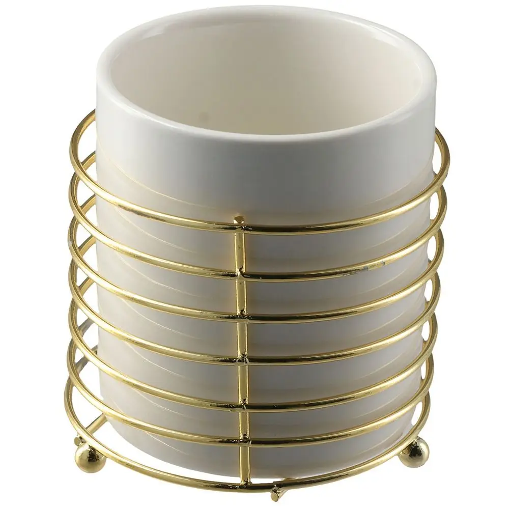 

Ceramic Makeup Brush Holder Portable Gold Storage Box Pen Holder Office