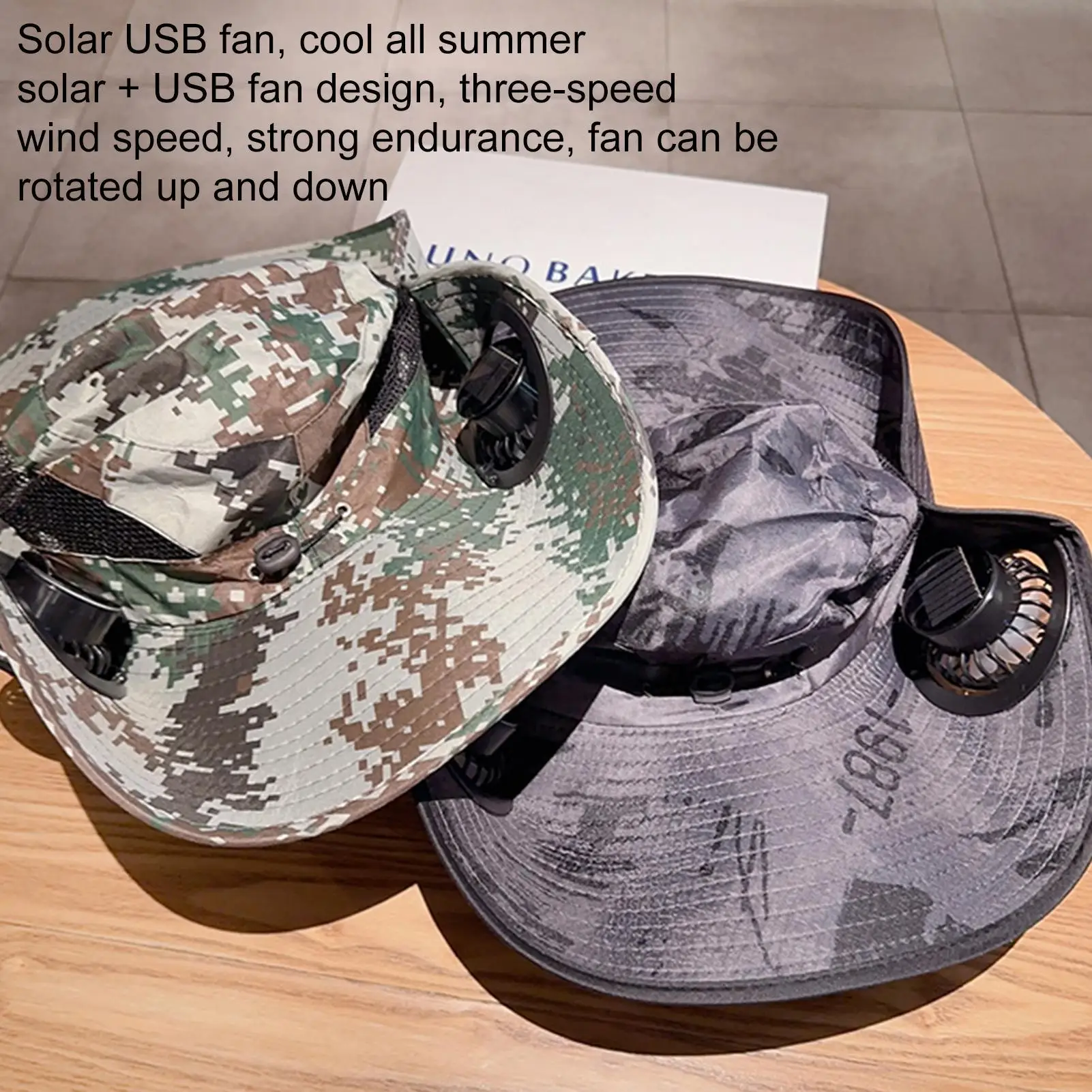 2025 Mens Wide Brim Solar Fan Hat Outdoor 50+Upf Protection Sun Hats With 2 Solar Fan Hiking Fishing Solar Powered Visor Cap