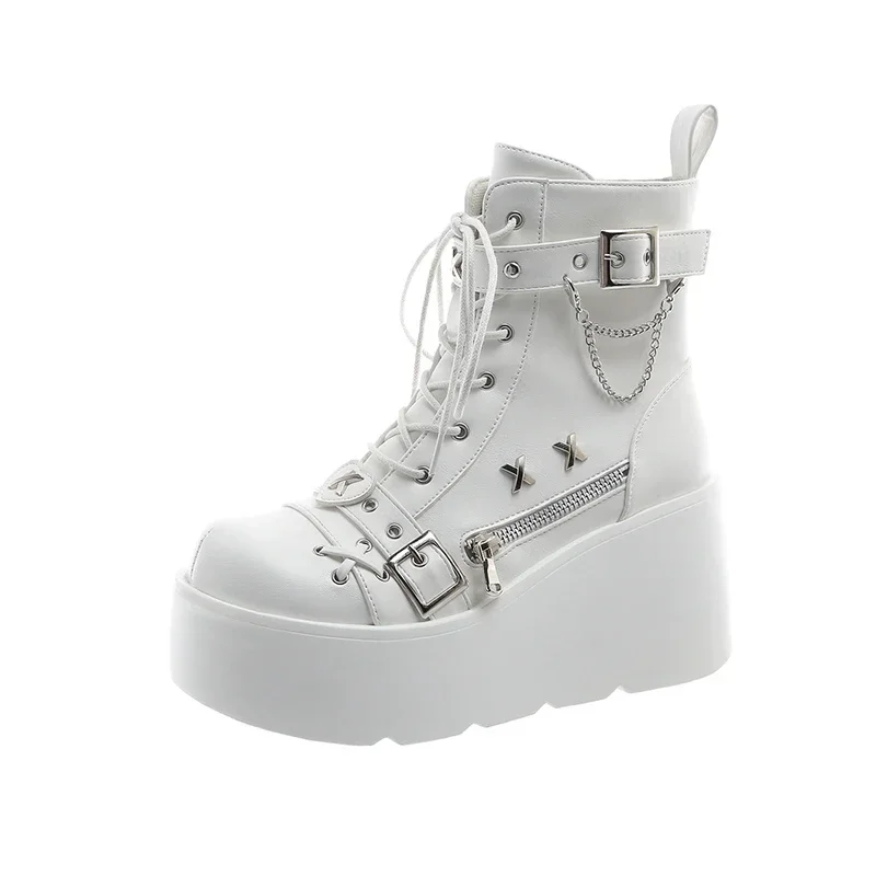 New Gothic Style Platform Vampire Cosplay Women Mid-calf Boots 2024 Winter Wedges Comfy Women Motorcycle Boots Shoes