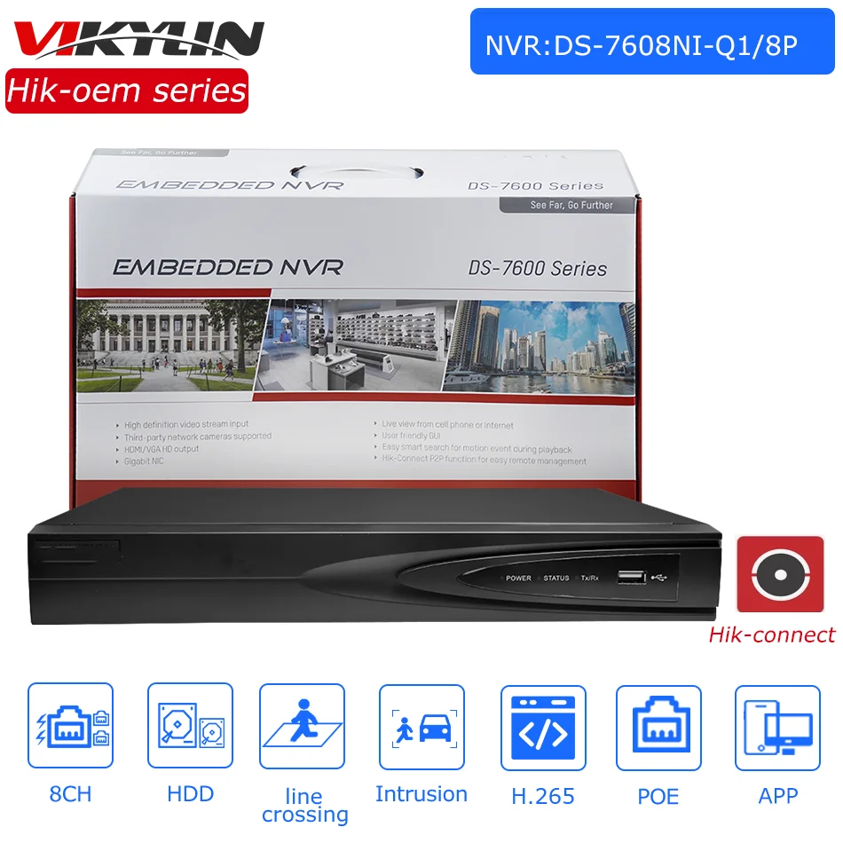 Vikylin Hik 4K 8Ch Poe Nvr Ds-7608Ni-Q1/8P Videoregistratore Di Rete Per Telecamera Ip Videoregistratore Di Rete Di Sorveglianza Di Sicurezza