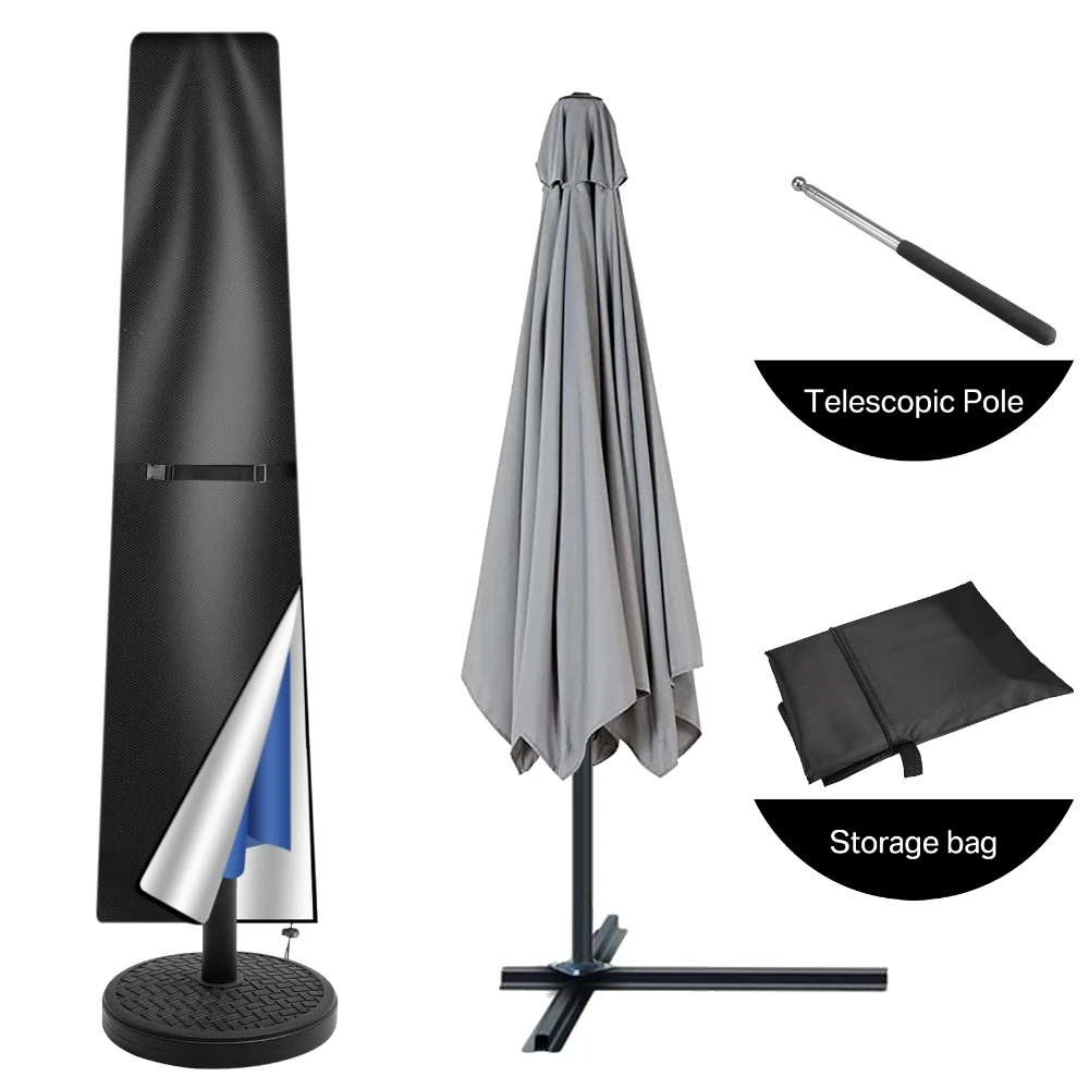 Parasol Cover Waterproof Straight Parasol Protective Cover with Telescopic Pole and Zipper Fit for Large Umbrella Patio umbrella cover