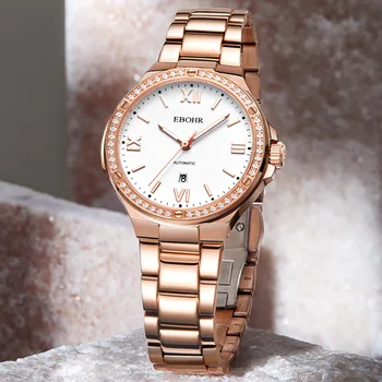 EBOHR 여성용 럭셔리 기계식 시계, 316L S.Steel 밴드, 도시 패션 및 독립 여성용 손목시계, 야광 다이얼