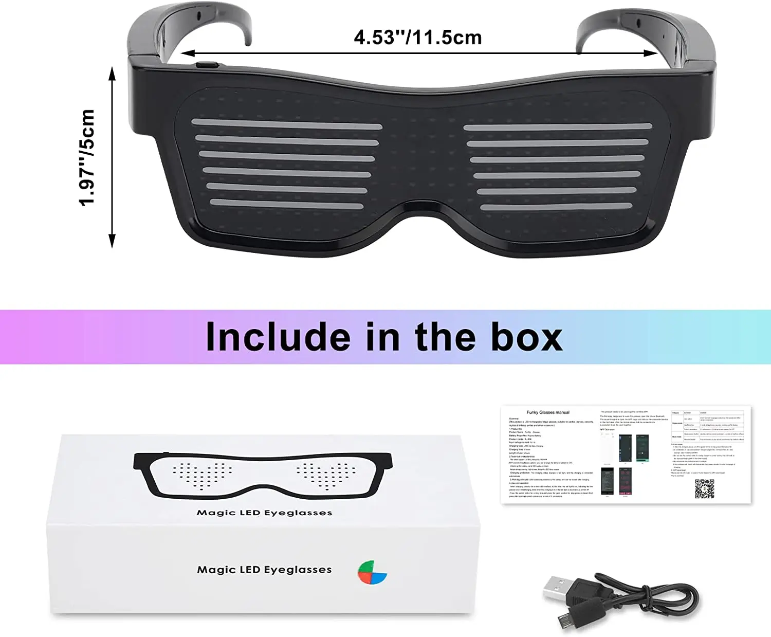 alavisxf xx Lentes LED, pantalla LED conectada con aplicación Bluetooth,  lentes inteligentes recargables por USB, lentes funky para fiestas, clubes