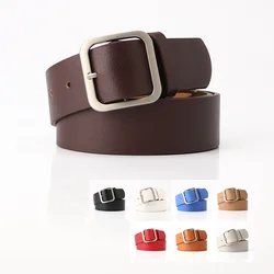 Women's Simple and Versatile Square Button Pu Leather Popular Belt All-match