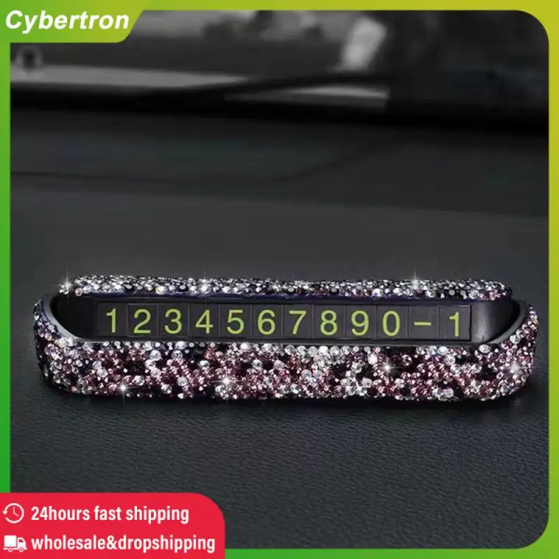 

Car Temporary Parking Plate Diamond-encrusted Multi-layer Sunscreen Visible Fluorescent Luminous Parking Phone Number Plate