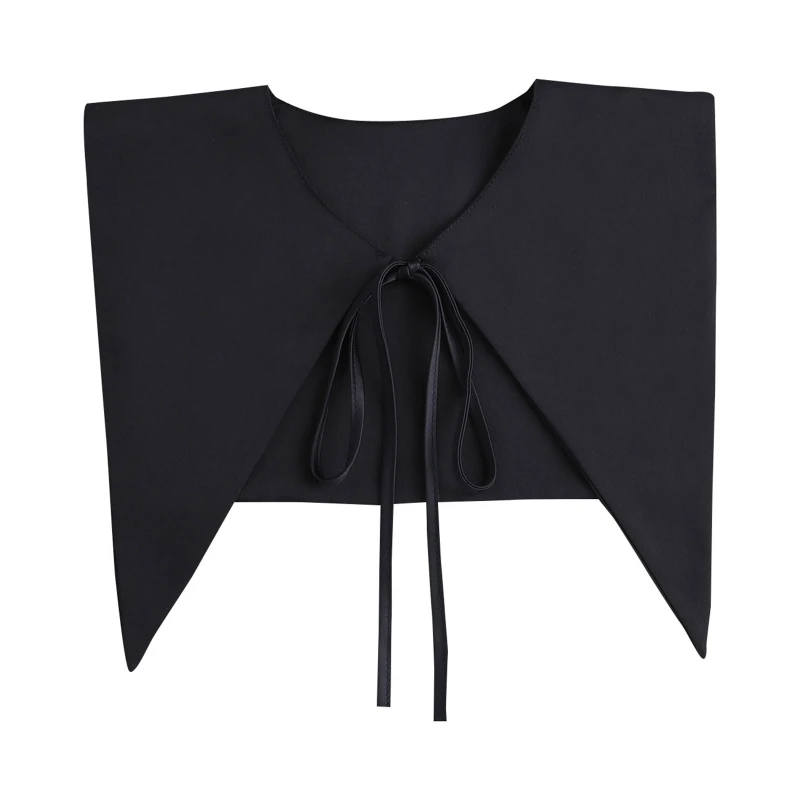 

Women Navy Pointed False Collar Large Shawl Scarf Solid Color Black Shoulder Wrap Shrug Half Shirt Decorative Capelet