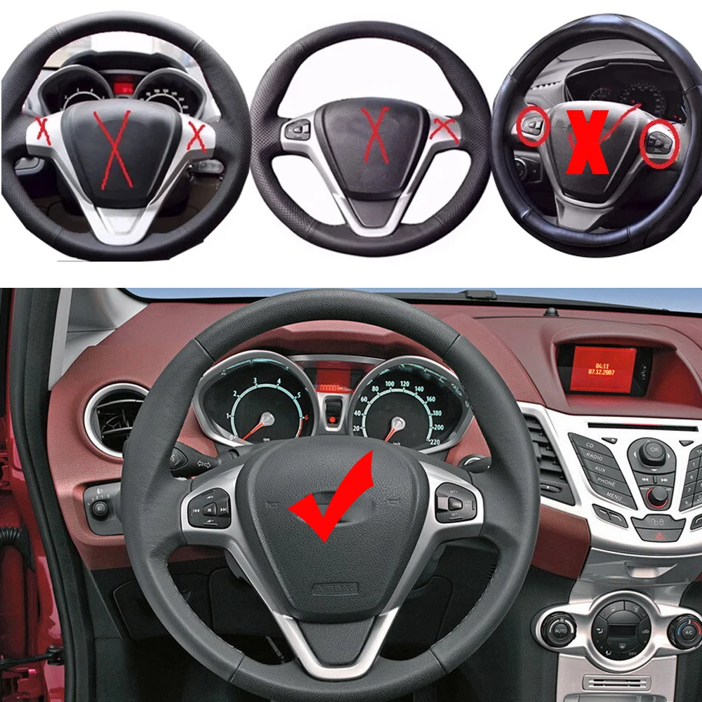 Car Frame Panel Steering Wheel Cover Decorative+Cruise Control Buttons For Ford