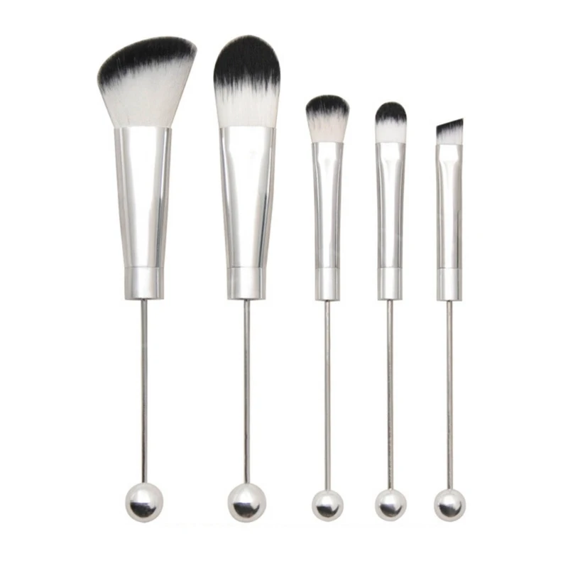 

5 Pcs DIY Beaded Makeup Brush Set Metal Handle Soft Bristles Makeup Brush for Foundations Powder Concealer Eyeshadow