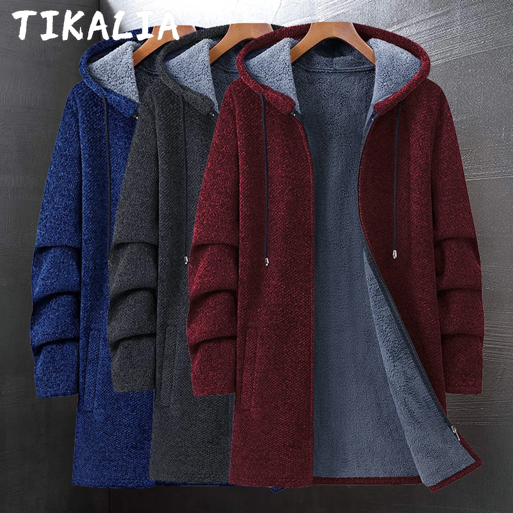 Long Cardigan Men Knitted Sweater Coat Overcoat Fleece Lined Warm Spring And Autumn Coats Mens 2022 Pure Color Cardigan Male best sweaters for men