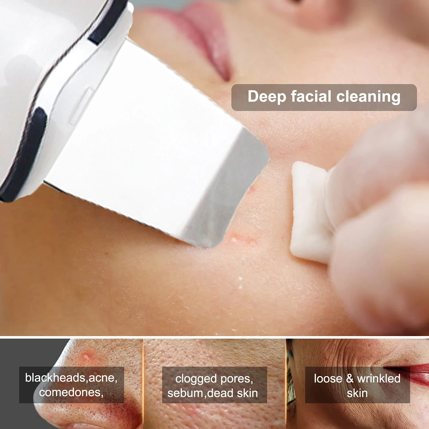 Ultrasonic Skin Scrubber Peeling Shovel EMS Ion Deep Face Cleaning Blackhead Remover Facial Lifting Peeling Shovel Face Massager