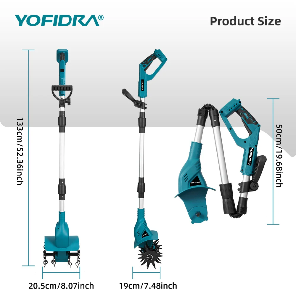 YOFIDRA Elektrische Gartenfräse, kabelloser Bodenlockerer, Gartenwerkzeug für Makita 21V Akku – Detail 11