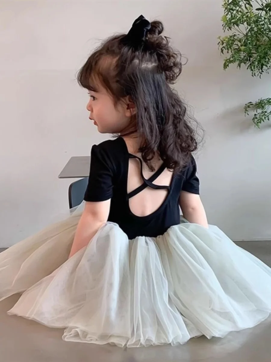 Princ Sle ort Sve Summer Dr for Little Girls Fro Skirt Korean Version
