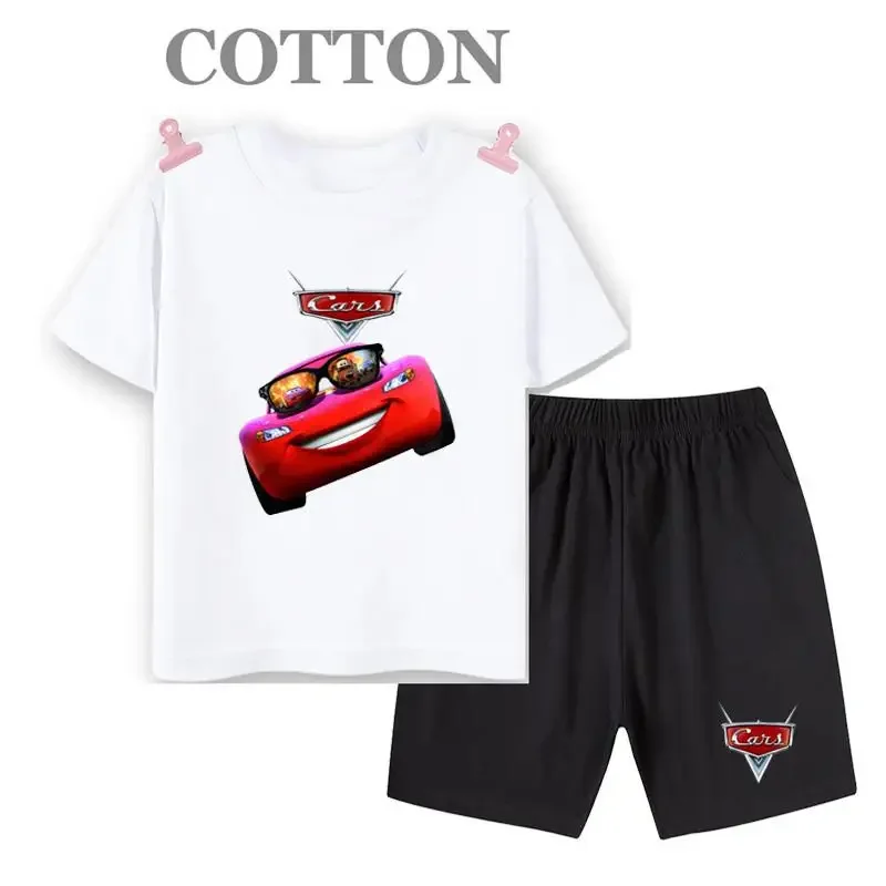 thumbnail image 1 of Conjunto de camiseta y pantalones cortos de verano para niños, camiseta de algodón de manga corta con dibujos de coches y pantalones, conjunto de 2 piezas, ropa para niñas y niños, conjunto para bebés, 1 of 5