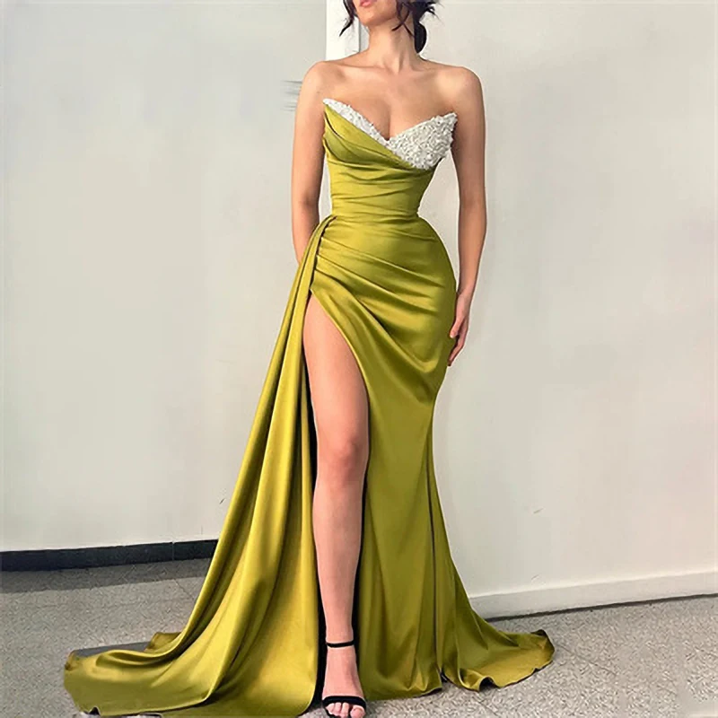 

Women's Banquet Dresses Strapless Slim Satin Trailing Dresses for Banquet Party Prom Cocktail Evening Dresses Long