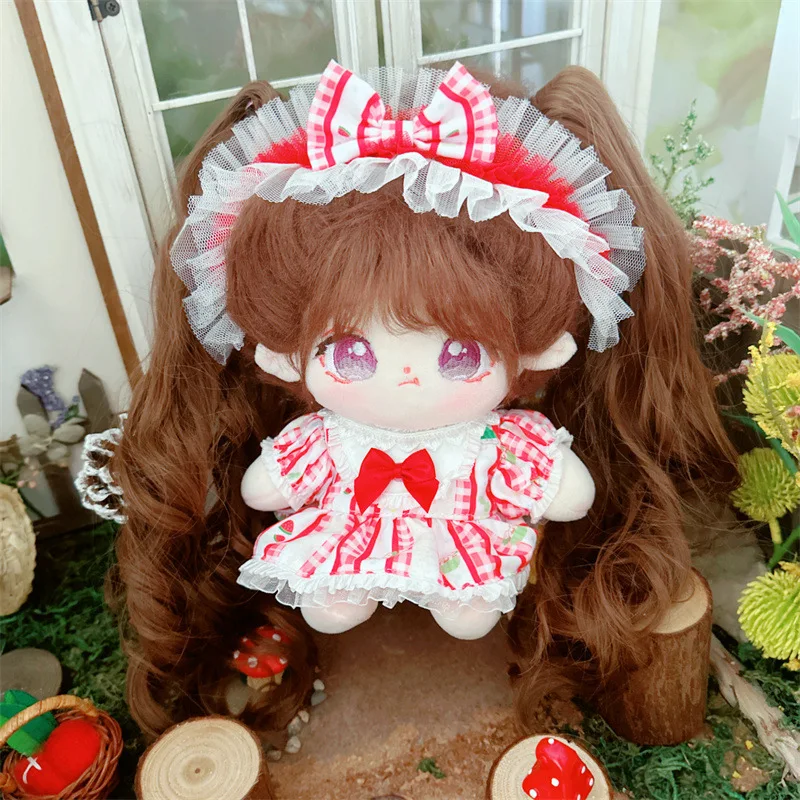 Cute Red Strawberry Cherry Dress Doll Clothes for 20cm Double Horsetail Idol Doll Outfit Accessories Overall for Star Plush Toys kawaii cartoon plush photocard holder korean id card holder keychain kawaii desk accessories kpop stationery idol display stand