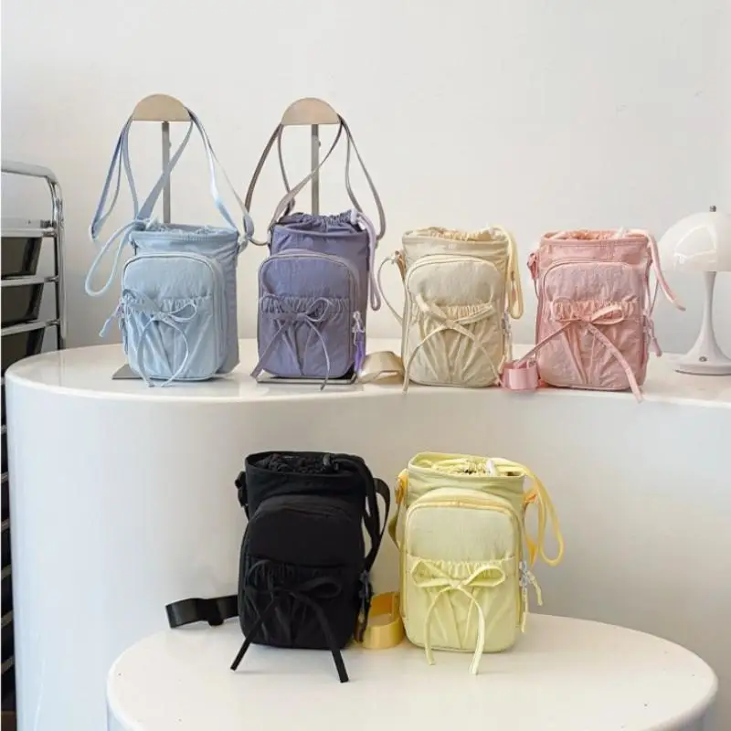 Bowknot Wasser Flasche Lagerung Tasche Kordelzug Wasserdichte Sport Schulter Tasche Tragbare Mit Riemen Telefon Beutel Tasse Zubehör