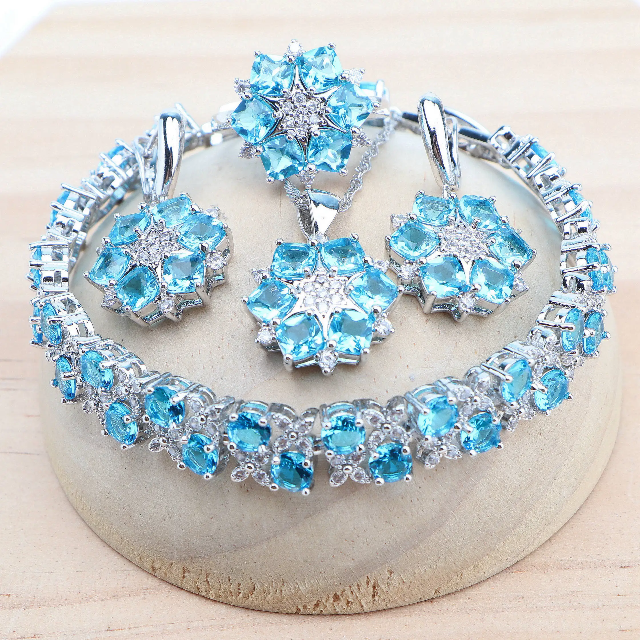 Zircon Pendant Earrings Necklace Set Jewellery - 925 Sterling Silver ...