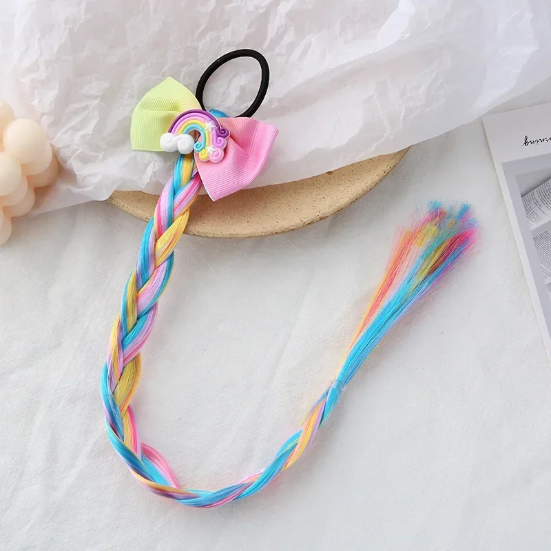 Cute Cartoon Children Colorful Rainbow Shells Wig Braids Hair Rope Princess Headdress Twisted Headwear for Kids Hair Accessories