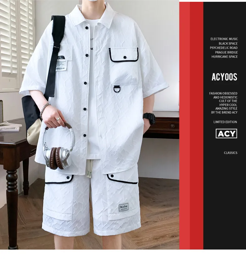 2026 Sommer Herren-Sets: Lässige Kurzarmhemden und Shorts im High-Street-Stil – Lockere Oberteile & knielange Hosen Anzüge – Detail 14