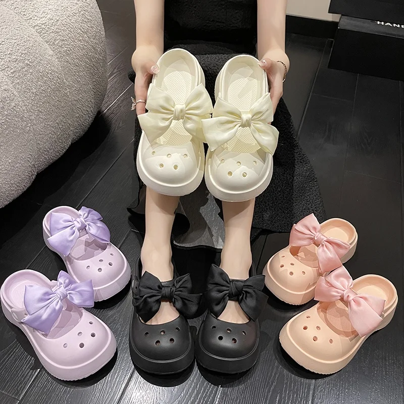 ThickBottomPorousShoesWomenDoublePurposeMaryJaneSummerBowNon