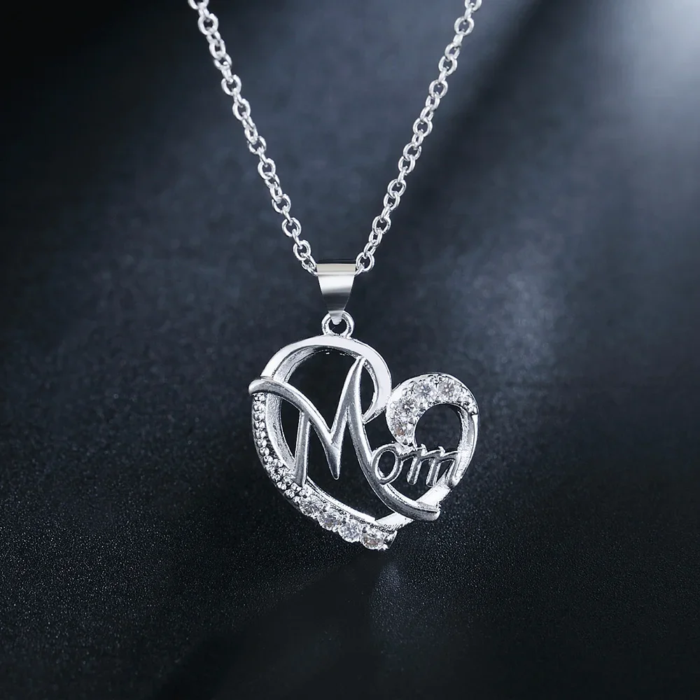 

925 Sterling Silver Charm MOM AAA Zircon Heart Pendant Necklace for Women Luxury Fashion Party Wedding Accessories Jewelry Gifts